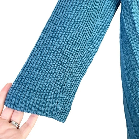Eileen Fisher Merino Wool Ribbed Single‎ Button Cardigan in Teal, Size Medium - Picture 7 of 12